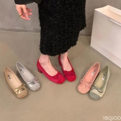 Ladies New Mary Jane Flats Retro Ballet Red Single Shoes Bow Shaped Elegant Women's Shoes Light Comfortable Flat Mujer