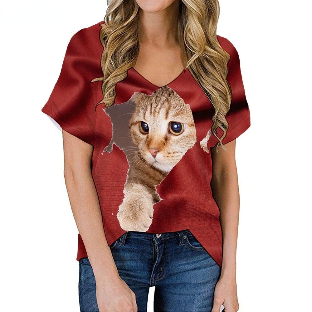 

Модные весенние блузки с тигровым принтом, футболки с коротким рукавом и V-образным вырезом, повседневные 8XL красный