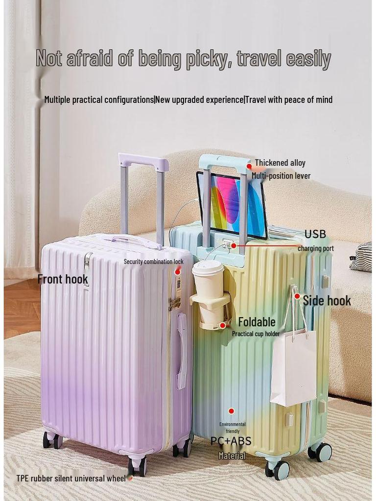 Women's 20" Carry-On Suitcase, Gradient Color, Japanese & Korean Style, 26" Trolley with Combination Lock for Travel