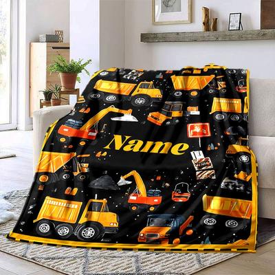 Construction Trucks And Machinery Lightweight Customizable Blanket Customize Your Name Comfortable Throw For Sofa Couch Office Bed Picnics Ideal For