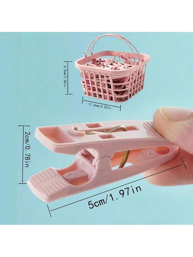 1 Set/30pcs Plastic Clothes Pins, Clothes Drying Clips, Windproof Clothes Clips, Small Clothes Pegs (With Basket)Clothes Storage