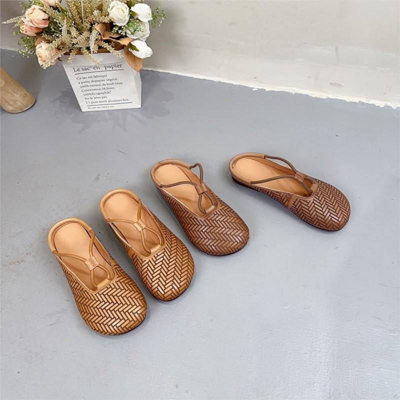 Johnature Genuine Leather Round Toe Slippers Women's Slip-on Shoes Casual Soft Sole Outside Slides
