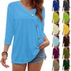 Women's Fashion Casual Three-quarter Sleeve Solid Color Button Round Neck Top