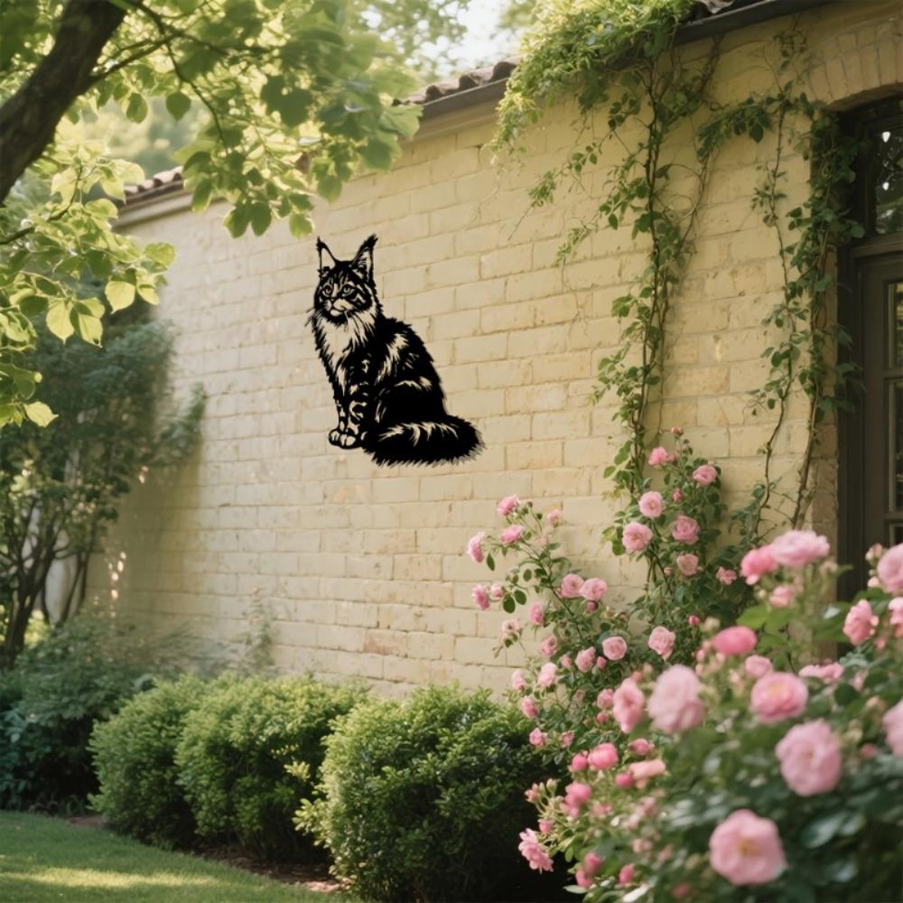 1pc 2D Flat Maine Coon Cat Wall Sculpture Retro Iron Metal Mounted Art Living Room Bedroom Office Decor Fluffy Feline Gift Cat Lover