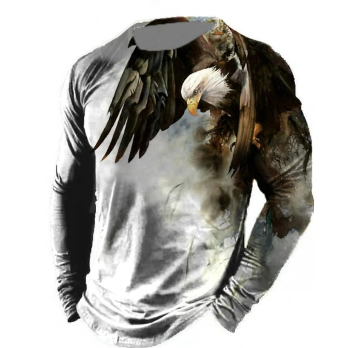 

Винтажный мужской с длинными рукавами орлиный принт с 3D принтом на открытом воздухе, уличный, с длинными рукавами, спортивный модный повседневный топ с длинными рукавами L