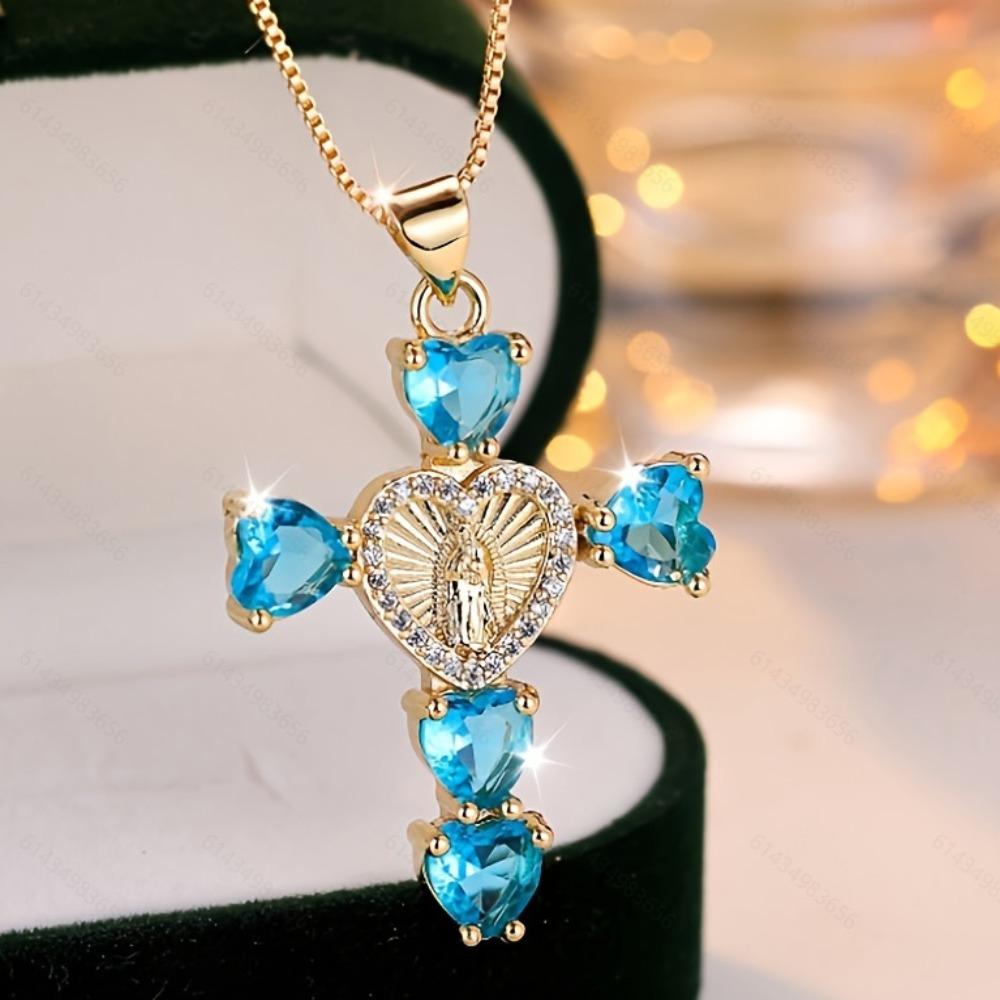 Gold & Silver Plated Religious Necklace Heart Cubic Crystal Chain Necklace for Women