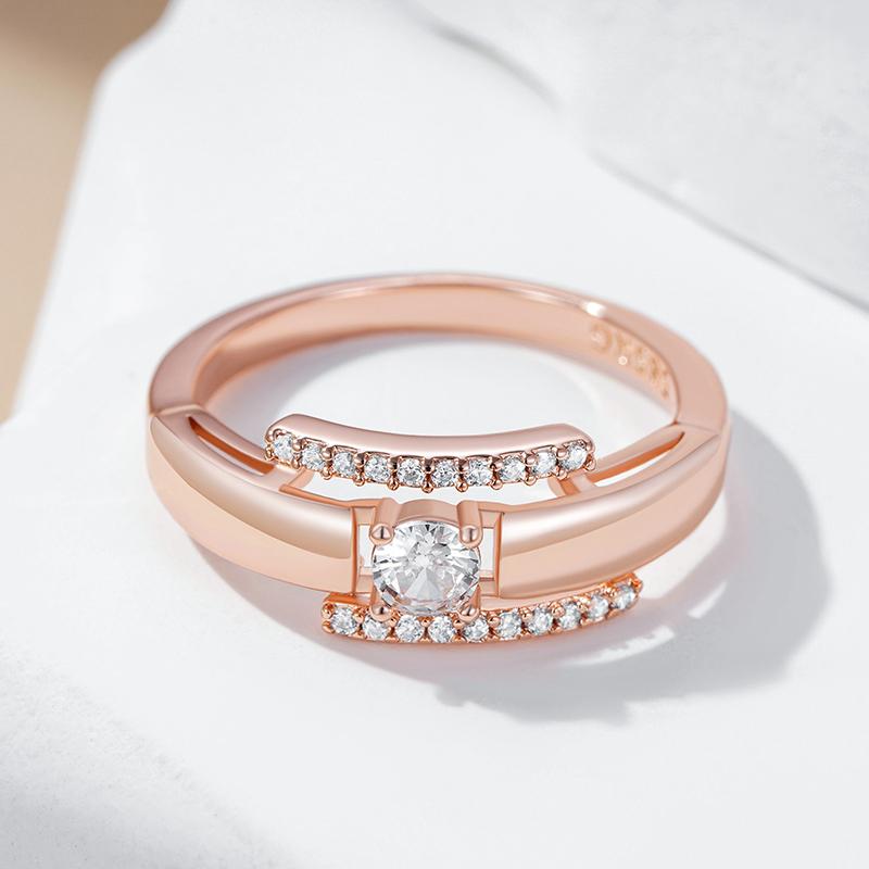 Fashion  Rose Gold Color Bride Wedding Rings For Women Simple Glossy Natural Zircon Accessories Daily Fine Jewelry