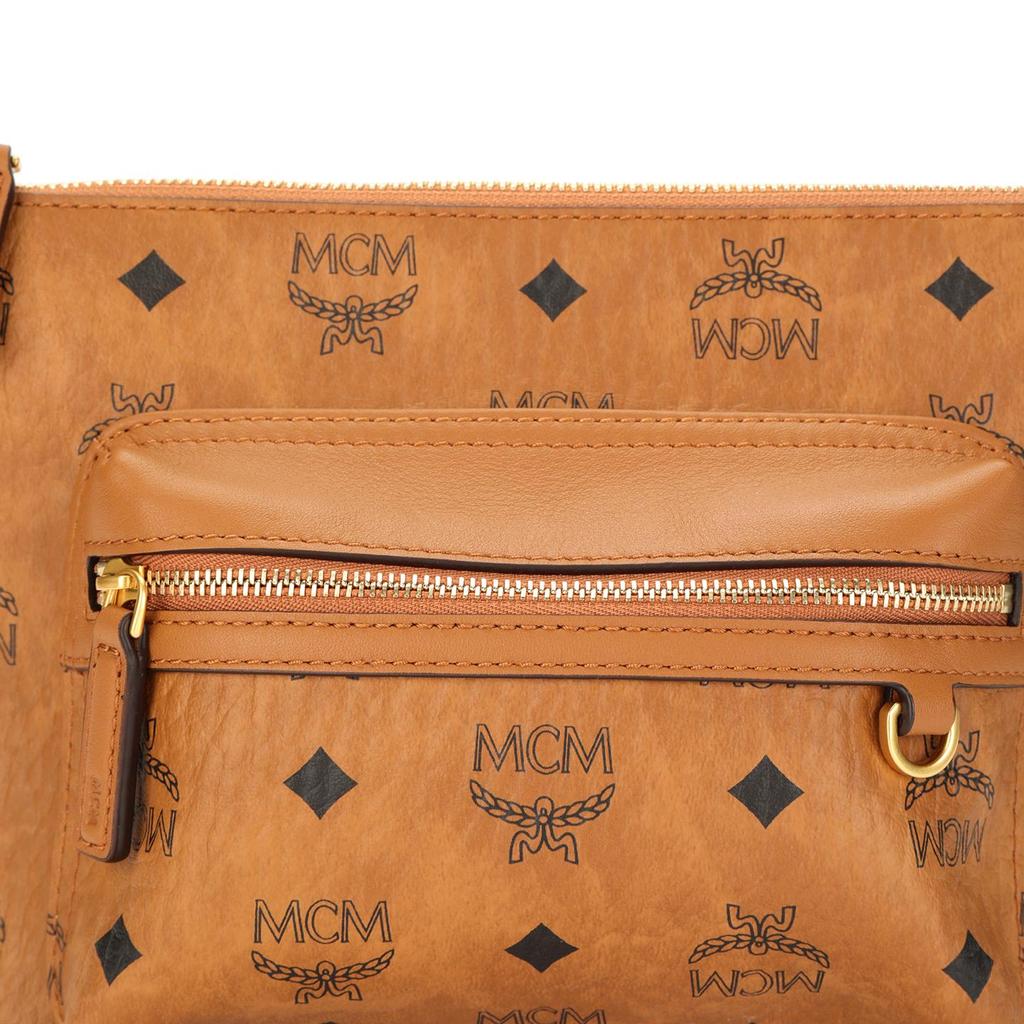 MCM Visetos Leather Crossbody Bag with Gold Hardware for Daily & Travel Use