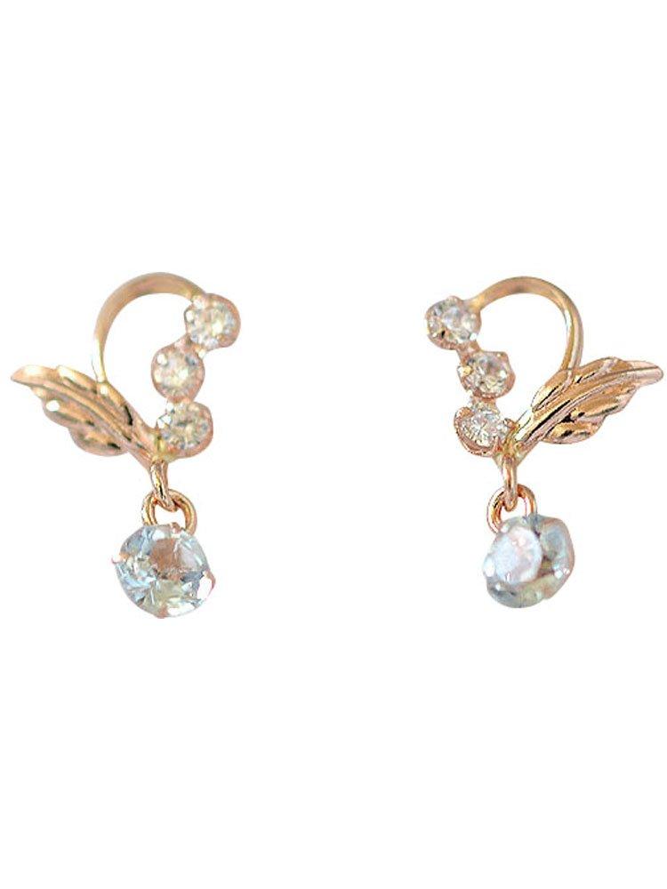Kotobuki Jewelry March Birthstone Aquamarine Angel of Happiness Earrings In 14K Gold Set with Polishing (Gift Cloth)
