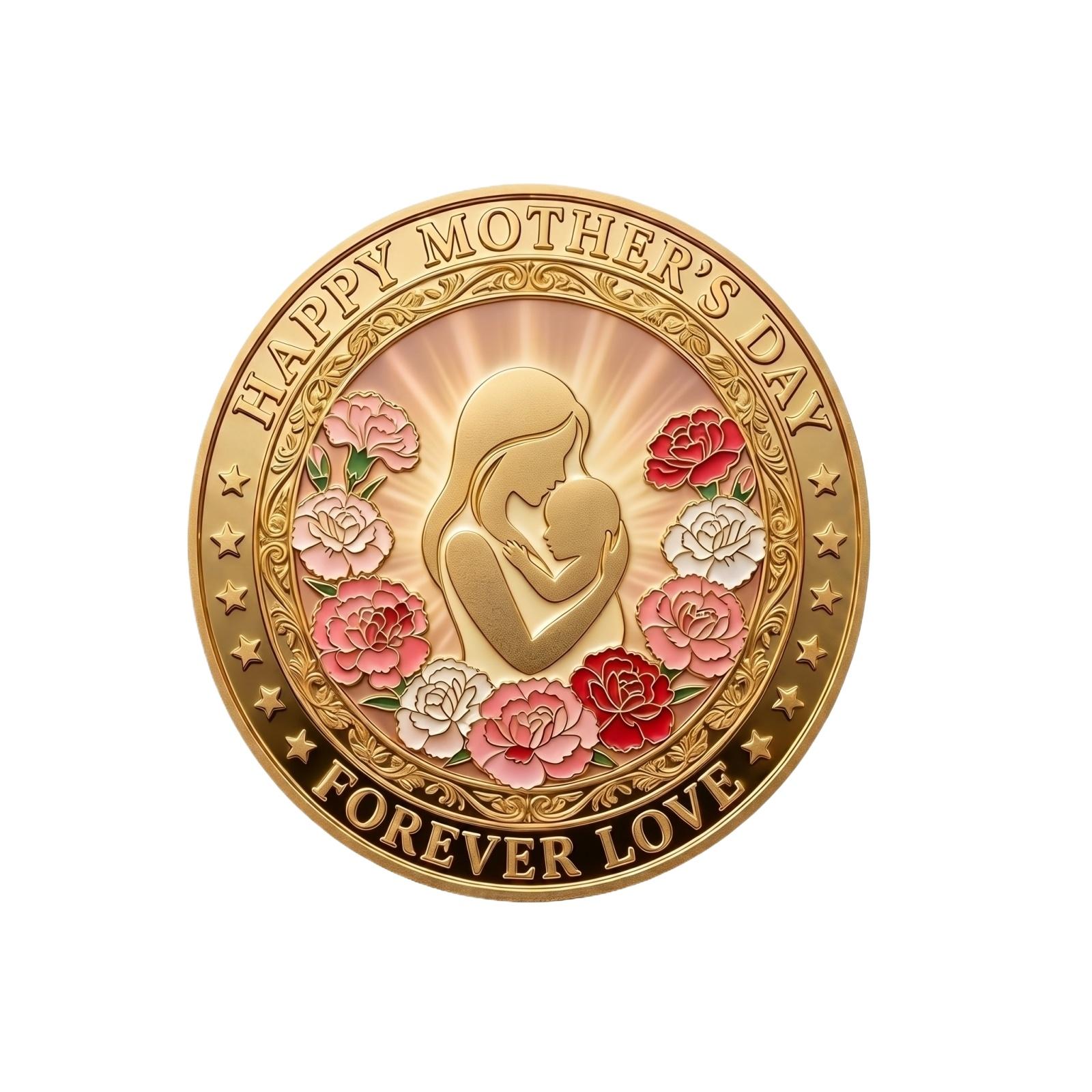 

Happy Mothers Day Commemorative Coin Forever Love Design Collectible Gift for Mom Keepsake Token with Floral Motif and Raised Relief Detailing One Size