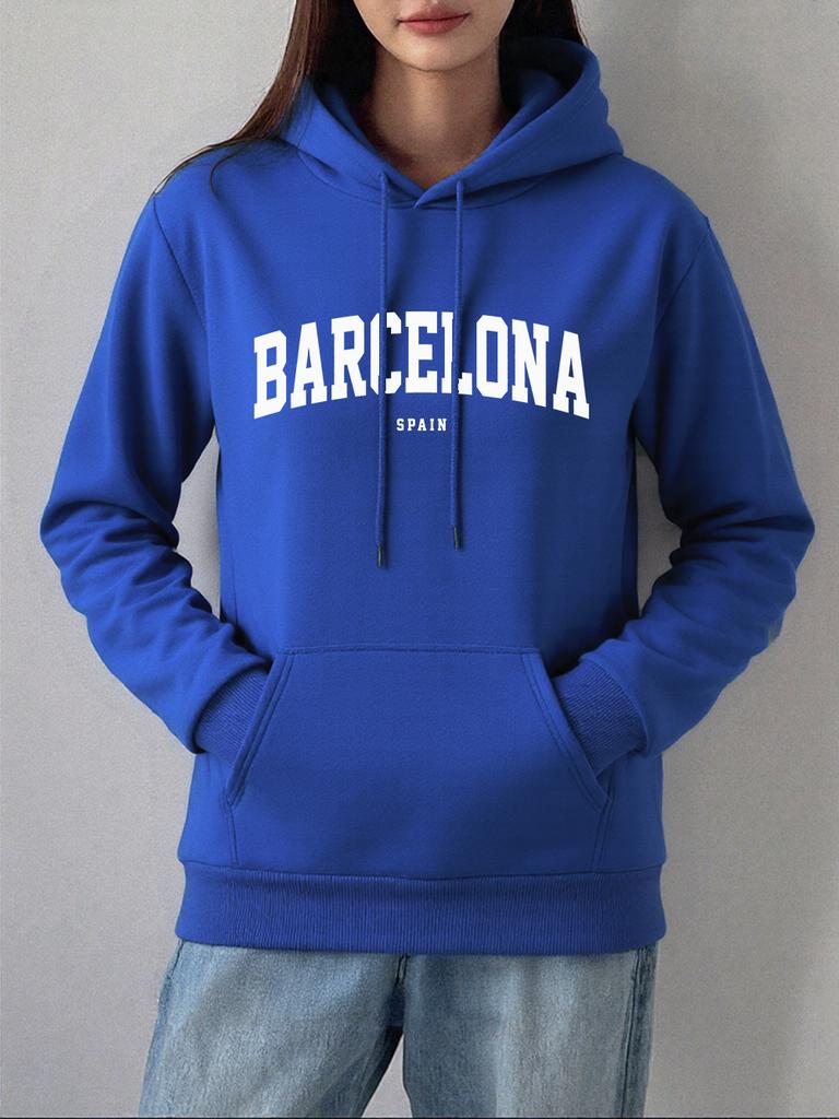 Barcelona Spain Printed Hoodies Women Winter Fleece Warm Sweatshirts Comfortable Casual Pullover Basics Pocket Woman Clothes