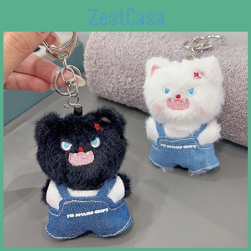 Overalls Angry Cute White And Black Cat Plush Doll Pendant Decoration Bag