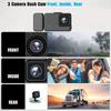 Câmera de painel DVR para carro 1080P, frontal, interna e traseira, gravador de direção de 3 lentes, tela de 2 polegadas
