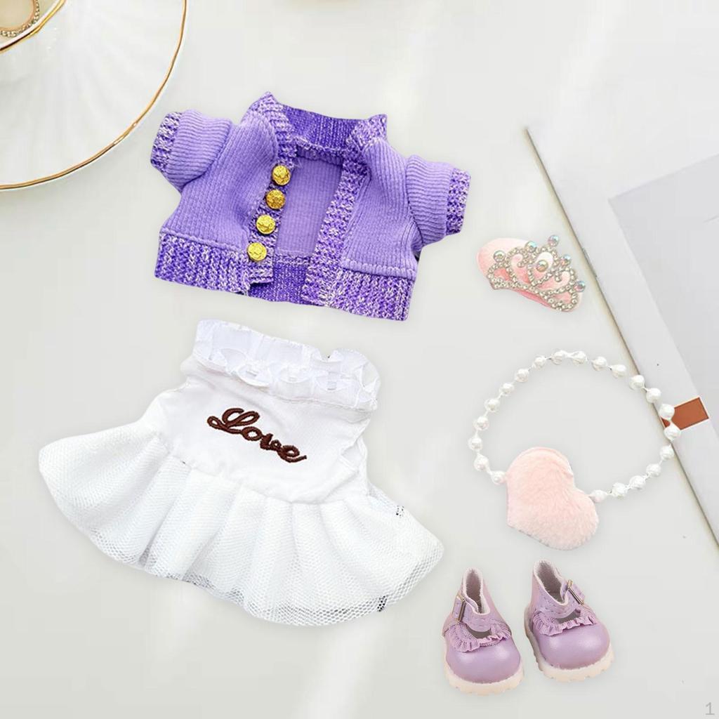 17cm Doll Dress Cute Clothing with Hair Accessory Knitting Sweater Scene Photo Prop