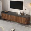 TV-Lowboard aus MDF mit 5 Türen, geriffelte Front, abgerundete Seiten, Eisenfüße und Eisenhenkel