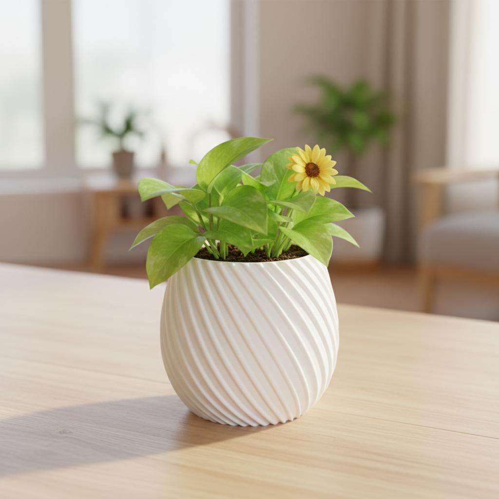Vaso a spirale moderno di design bianco per piante