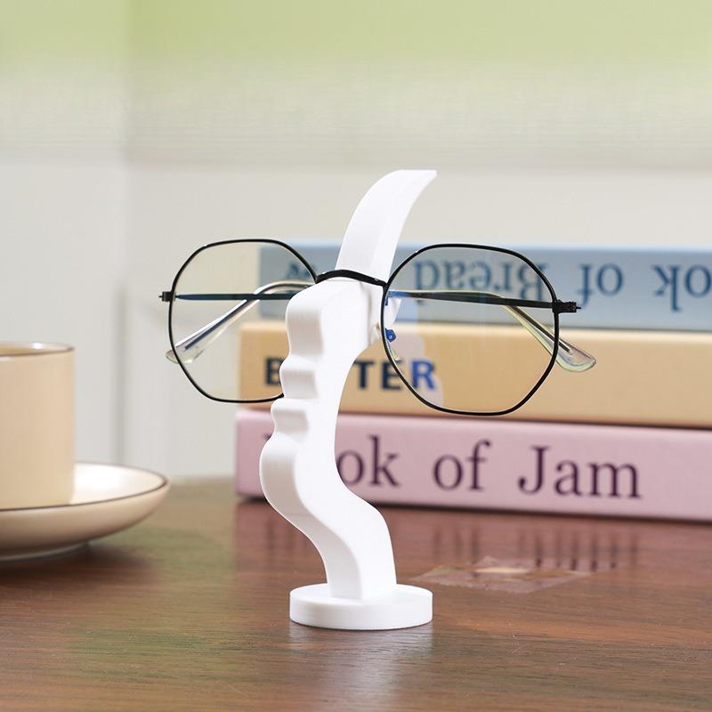 Creative Human Face Side Profile Eyeglass Holder-Strip-Shaped Desktop Glasses Stand, Decorative Eyewear Storage Rack for Office