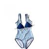 Thai niche personality blue and white striped two-piece one-piece women's simple and thin swimsuit fashionable island vacation swimsuit