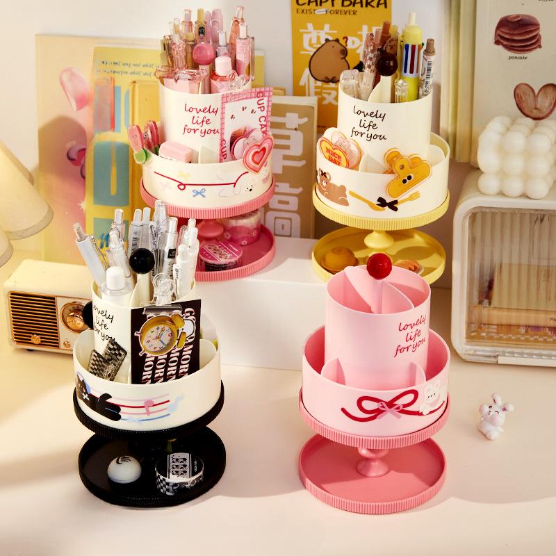 Cartoon Puppy Pen Holder Storage Box with Free Stickers INS Style Large Capacity Rotatable Storage Box for Students Desktop New