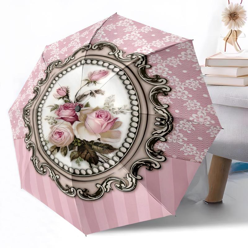 Floral Fantasy Garden Compact Travel Automatic Umbrella Compact 8-Rib weight weight Perfect for Outdoor Adventures Fashion Lovers