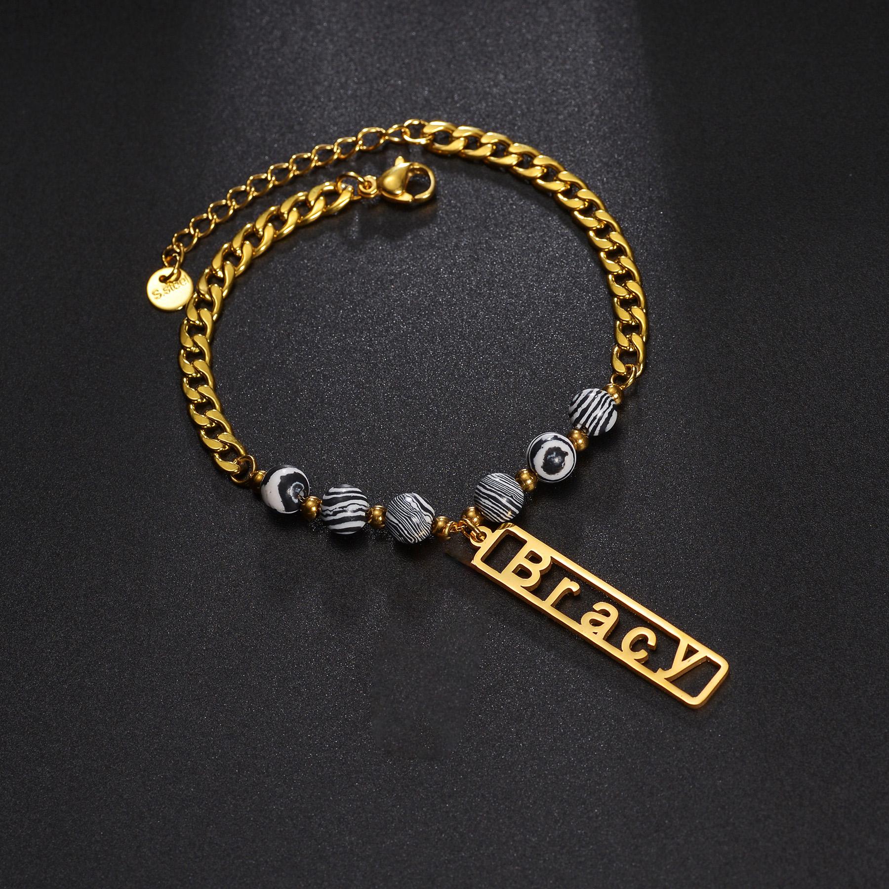 

Atoztide Personalized Custom Name Bracelet Beads Chain Bangle Stainless Steel For Women Men Letter Family Birthday Jewelry Gift Silver color&1 name
