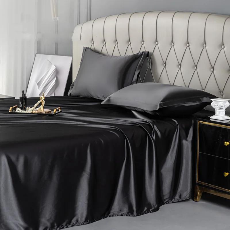Satin Silk Bed Sheets for Summer Plain Flat Sheet for Double Bed Twin/Full/Queen/King Size Bed Linen (pillowcase Need Order)