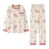 Damen Plus Size Süßes Rundhals-Loungewear-Set - Baumwoll-Schlafanzug für Frühling & Herbst mit Brustpolstern