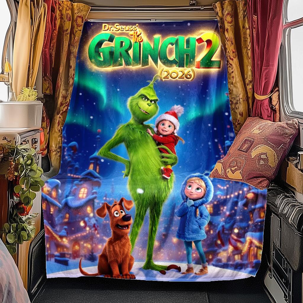 Christmas Gift Comedy Movie How the Grinch Stole Christmas Blanket Home Warming, Four Season Bed Decoration Sofa Cover Flannel Throwing Blanket K17