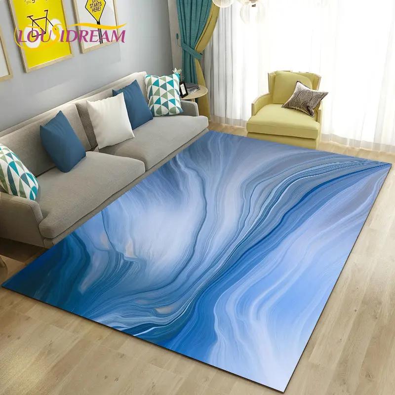 Colour Blue Gold White Marble Area Rug Large,Carpet Rug for Living Room Bedroom Sofa Doormat Decoration,kids Non-slip Floor Mat