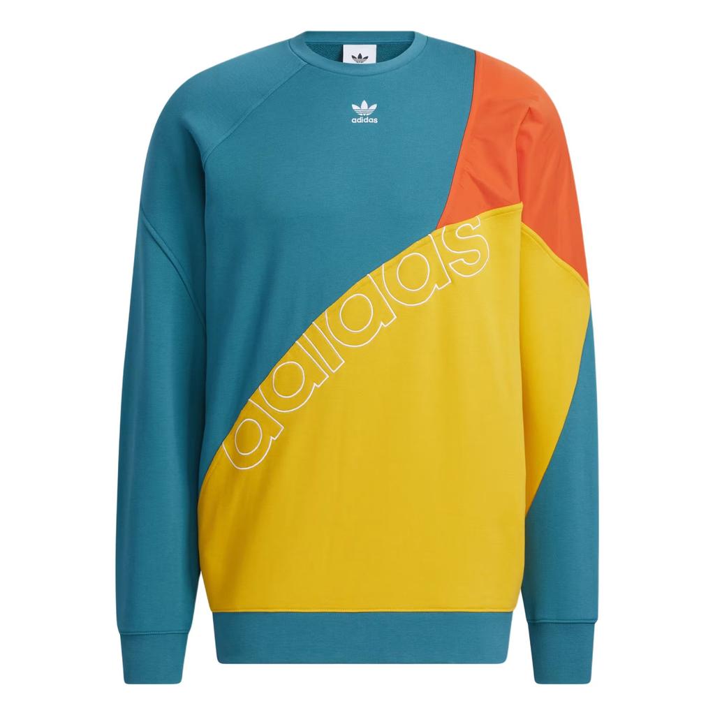 Adidas Originals Trefoil Colorblock Logo Print Crew Neck Sweatshirt Men Tops Yellow HB6857