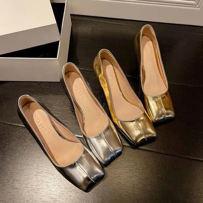 Temperament High Heels French Retro Square Toe Shallow Mouth Stiletto Commuter Single Shoes Women