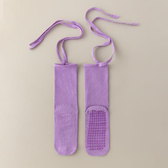 Yoga Pilates Socks with Grips for Women Non-Slip Tie-up Ankle Socks Grippy Lace-up Crew Socks for Barre Ballet Dance