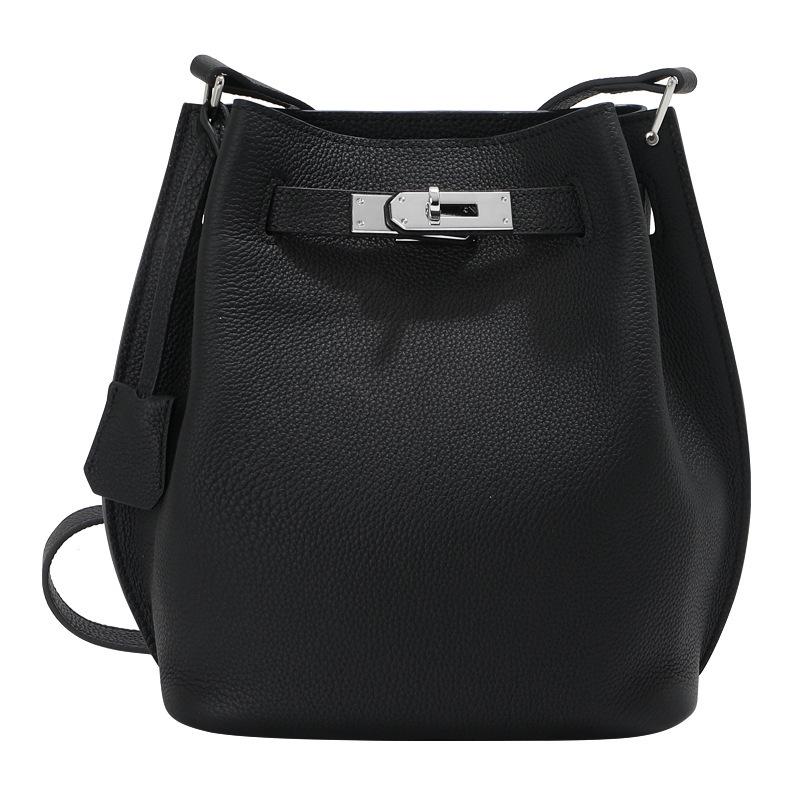 Togo First Layer Cowhide Kelly Bucket Bag Large Capacity Leather Messenger Tote Bag Women's High-end Single Shoulder Armpit Bag
