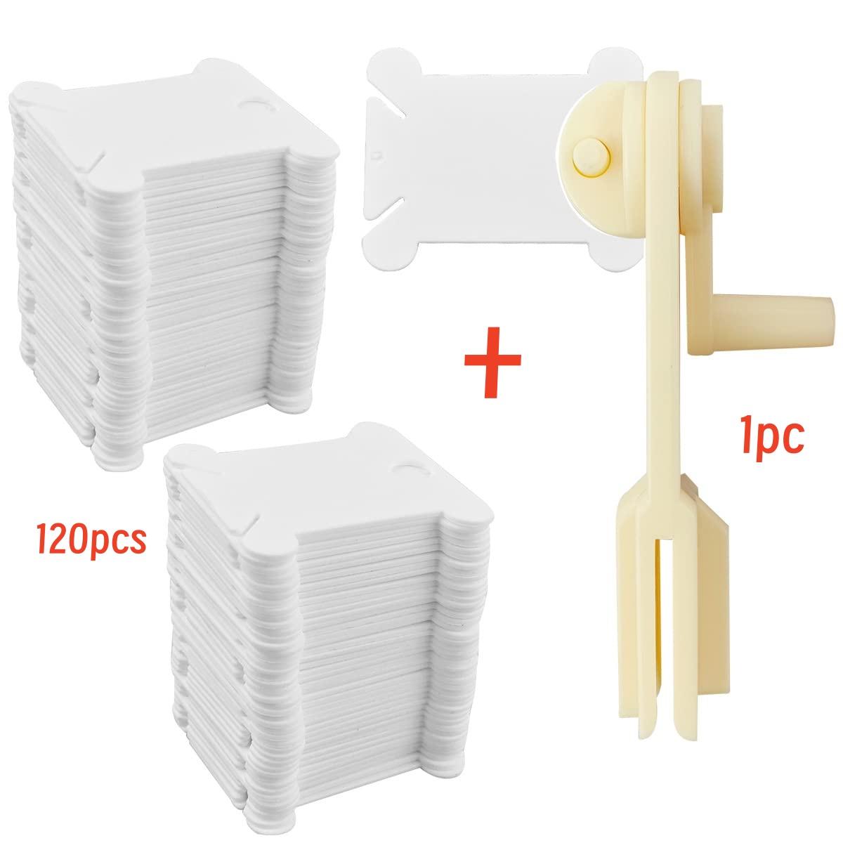

120 Pcs Plastic Floss Bobbins with Bobbin Winder for Cross Stitch Cotton Thread Craft DIY Sewing Storage Thread Organizer Holder