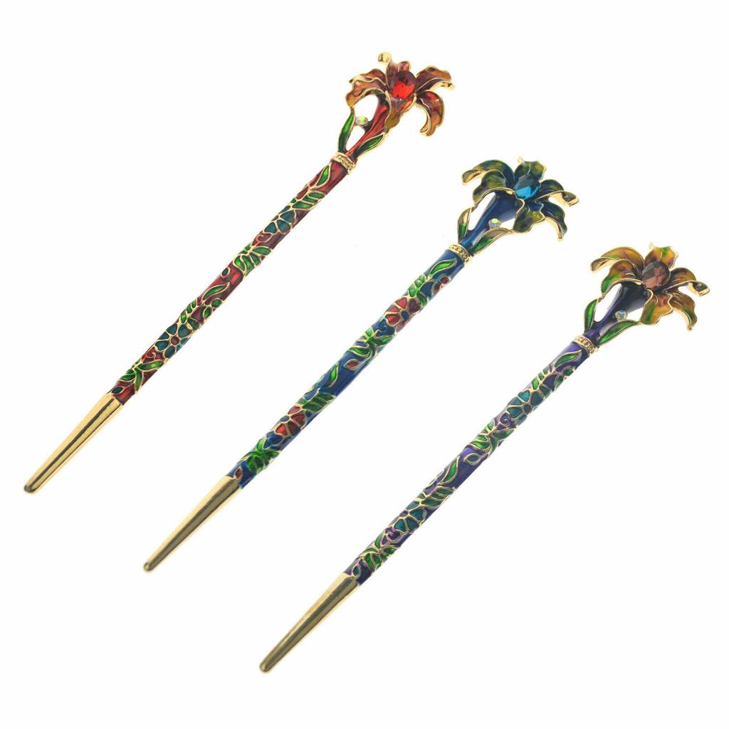 Vintage Chinese Retro Women Crytal Flower Hair Stick Accessories Bobby Hairpin Clasp Sticks