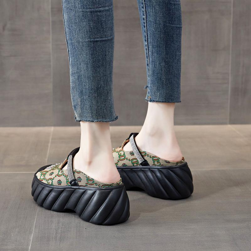 

Baotou half slippers women s new platform fisherman shoes small height increase high-end cool slippers 35 бежевый