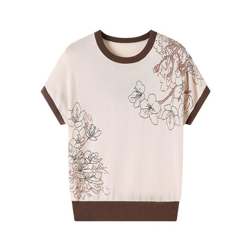Stylish Knit Top for 50-Year-Old Women - Short-Sleeved, Versatile Summer T-Shirt for Middle-Aged and Elderly