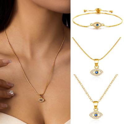 Stainless Steel Evil Eye Necklace Women Rhinestone Blue Eye Bracelet Clavicle Chain Snake Bone Chain Necklace Wedding Jewelry