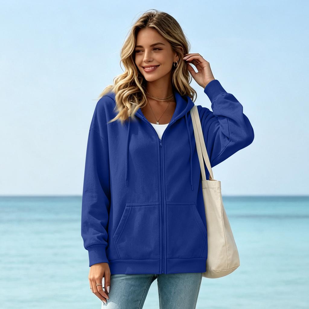 Felpa da donna con zip e cappuccio colorata, top casual per il tempo libero e lo sport