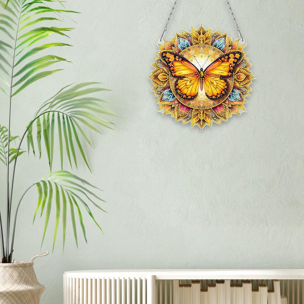 Butterfly Mandala 2D/Flat DIY Hanging Diamond Art Kits Rhinestone Diamond Art Window Pendants Window Hanging Art for Home Decor
