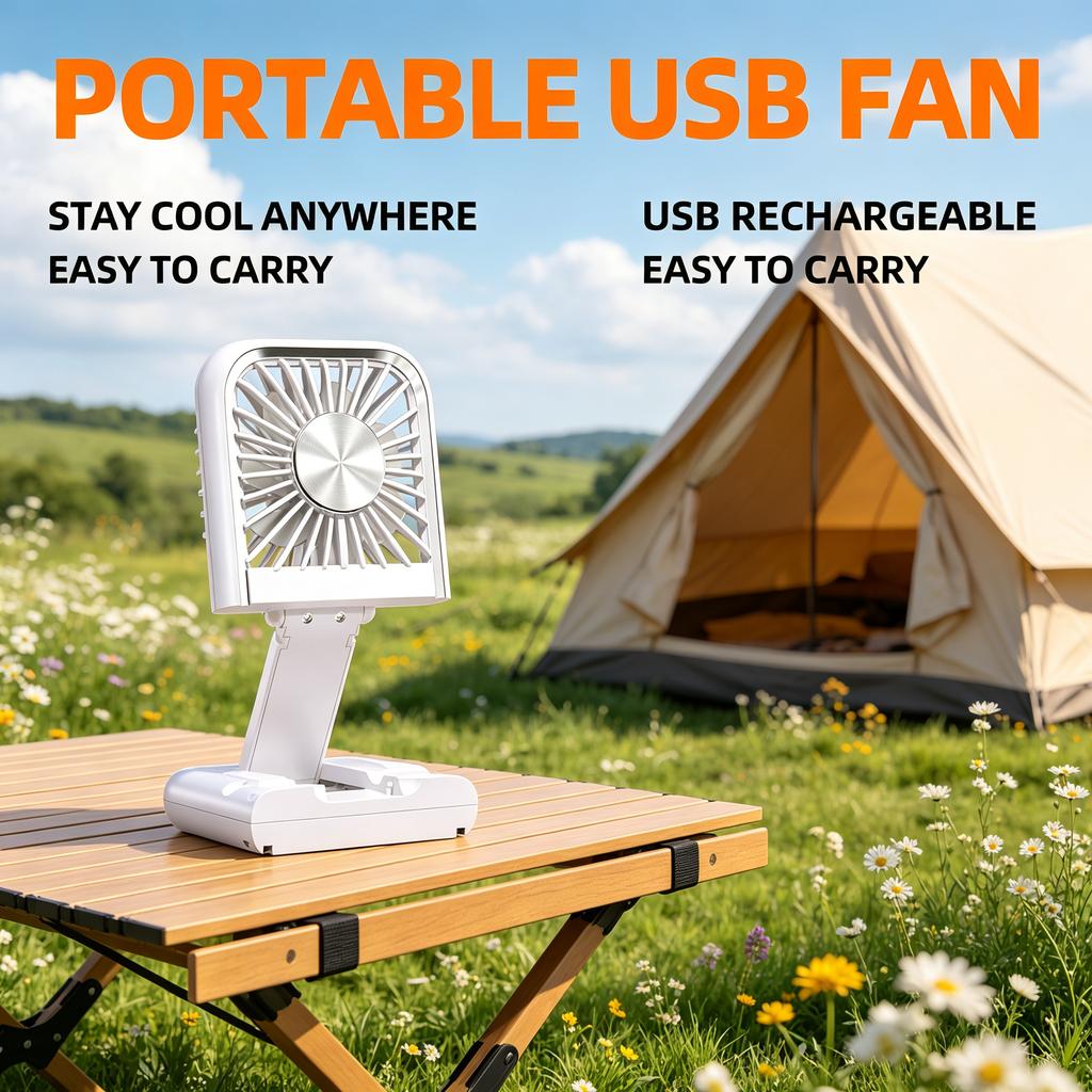 Ventilador portátil de mano recargable por USB plegable de escritorio para enfriamiento al aire libre