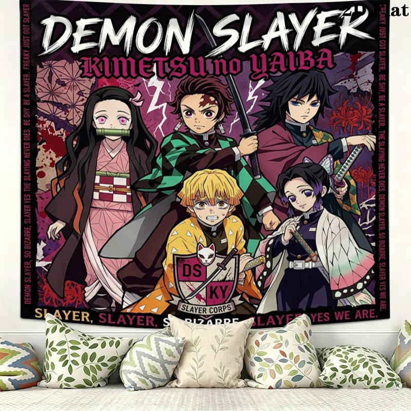 Demon Slayer Kimetsu No Yaiba Wall Tapestry Aesthetic Wall Hanging Printed Fabric Blanket Decorative Tapestries for Bedroom Living Room Home Decor