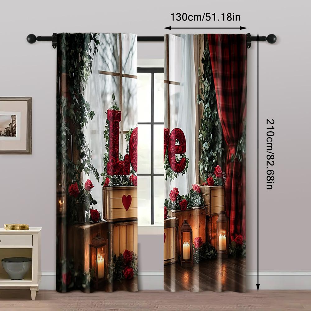 2pc,  Happy Valentine's Day Drapes Happy Valentines Day Machine Washable Fabric,Without Electricity Versatile Suitable for