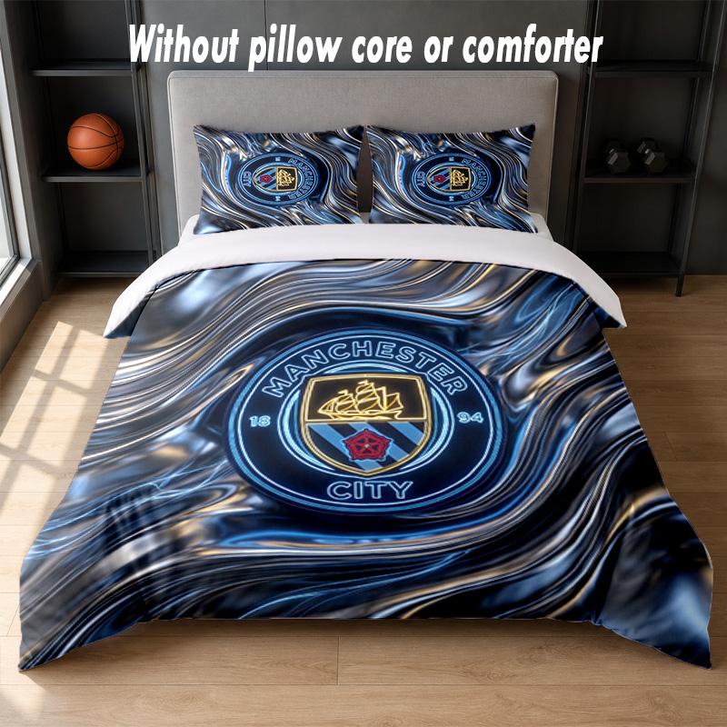 Set Biancheria da Letto Manchester City Design 1 Copripiumino + 2 Federe Morbido Traspirante Biancheria da Letto per la Casa