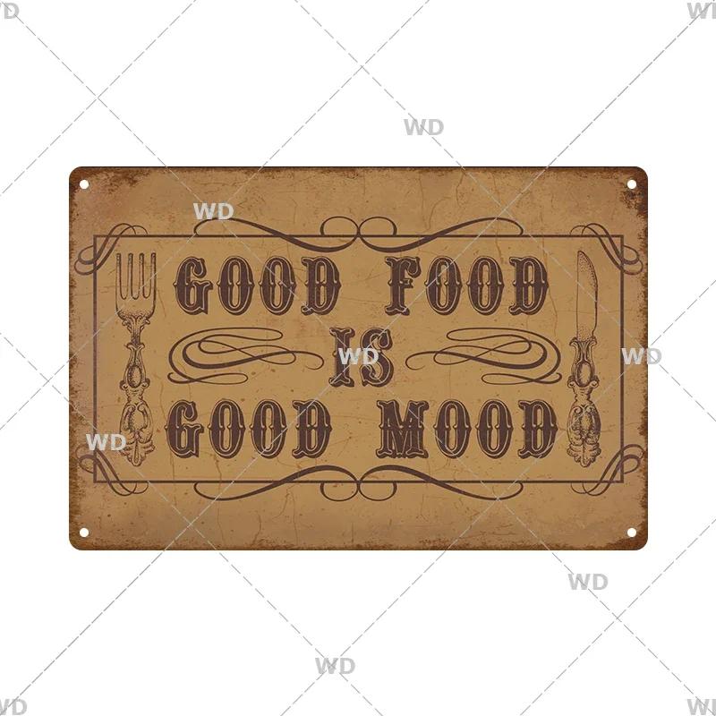 Retro Tin Sign Kitchen Rules Food Iron Painting Wall Art Metal Vintage Plaque Metal Posters for House Home Dinning Room Decor