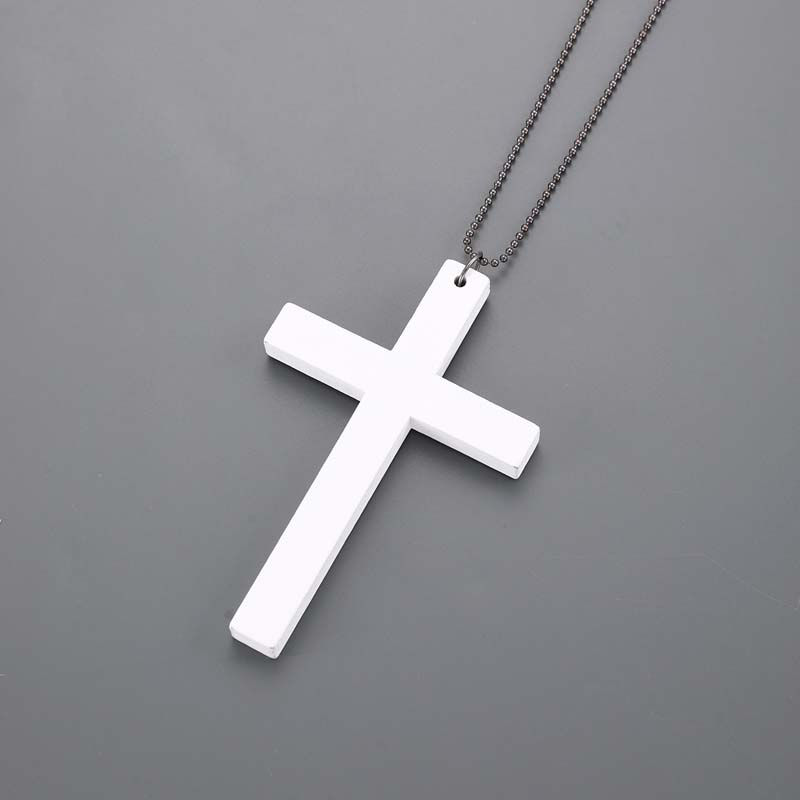 Punk Wood Cross Pendant Necklace for Women Men Vintage Hip Hop Red Big Cross Beaded Sweater Chain Necklace Y2K Halloween Jewelry