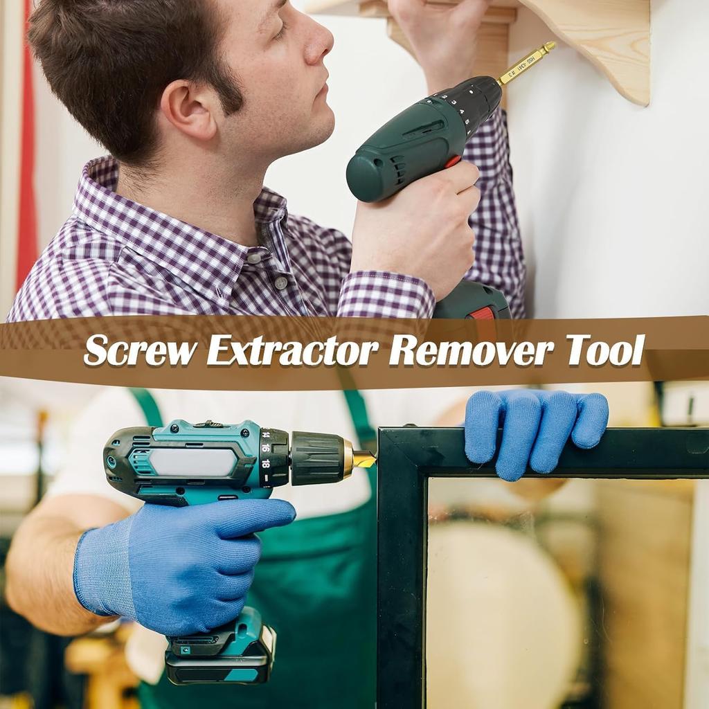 Gold Damaged Screw Extractor and Stripped Screw Extractor Set EasilyQuickly Remove Common Sizes of Damaged, Broken or Stripped Screws – Set of 6 Pcs