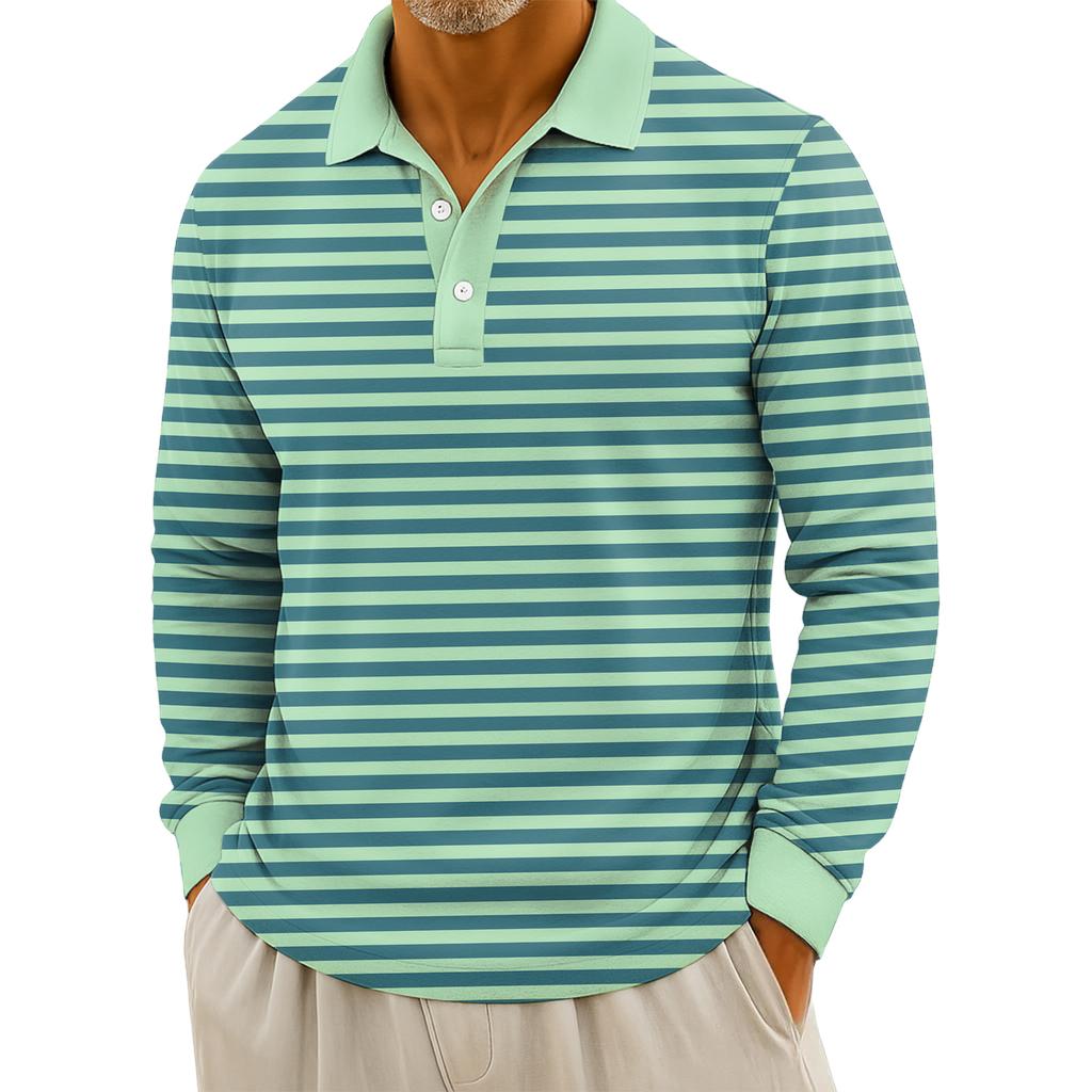 Men's Casual Striped Print Button-Up Long-Sleeve Tops