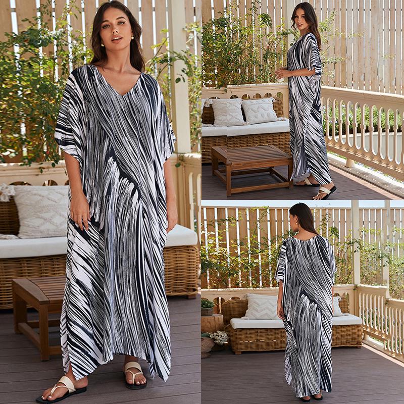 European-American Cotton Tie-Dye Beach Dress: Loose Robe & Bikini Cover-Up