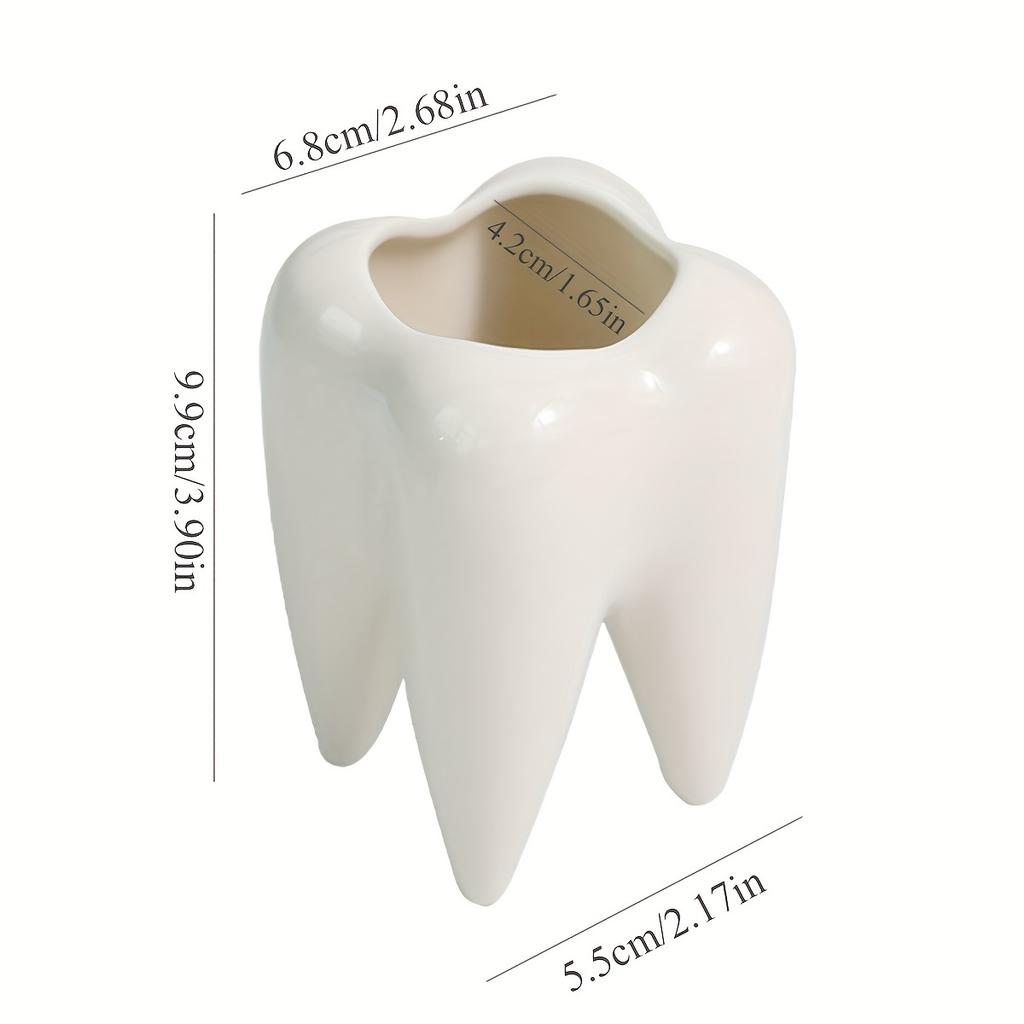 Ceramic White Toothbrush Holder Big Tooth Shape Pen Containers Desktop Sundries Storage Flower Pot Vase Cup Creative Decor Gifts